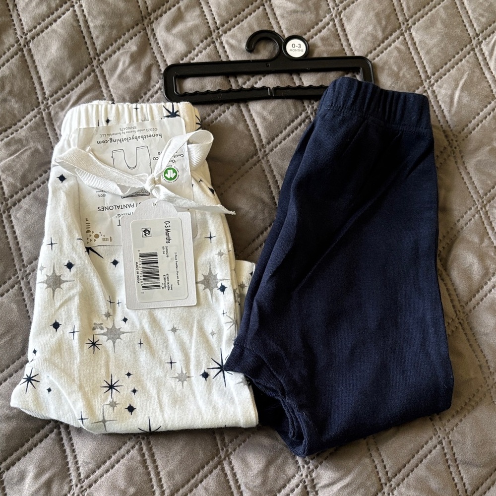NWT Honest Baby Organic Cotton 2 Pack Harem Pants 0-3 Months Navy Twinkle Star - Picture 11 of 11